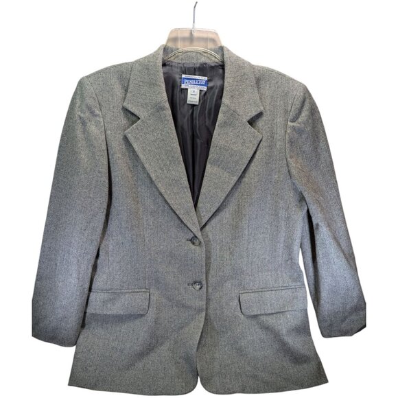 VTG Classic Women's PENDLETON Grey 100% Virgin Wool Blazer Size 10 Made In USA - Picture 1 of 9